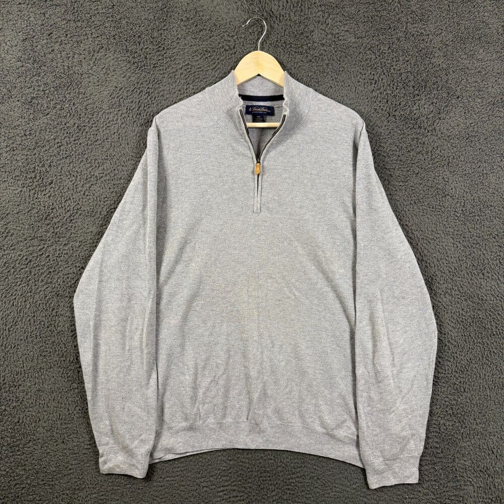 Brooks Brothers Sweater Mens 2XL XXL Gray Quarter Zip Cotton Silk Blend